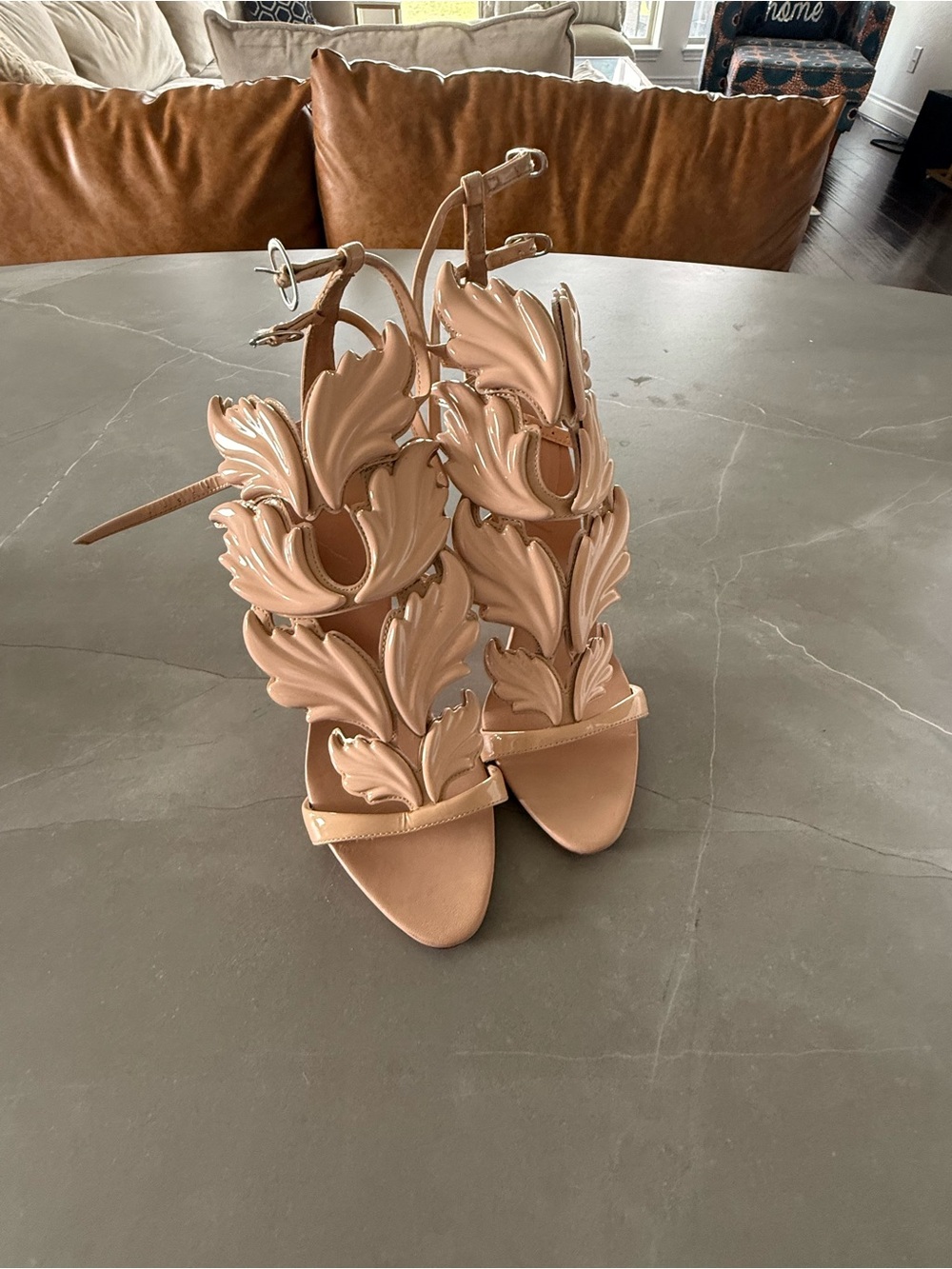 Giuseppe Zanotti Blush Nude Leaf-Appliqué Stiletto Sandals